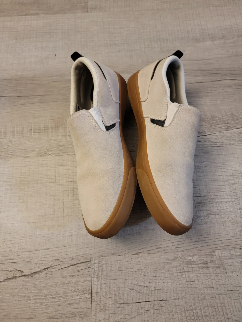 New Balance Beige Suede Slip-On Sneakers with Gum Sole